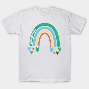 Disability Pride Awareness Rainbow with hearts T-Shirt